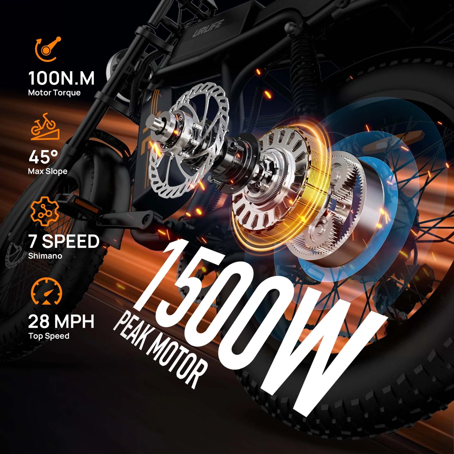 URLIFE Peak 1500W Electric Mountain Bike Removable 48V Battery