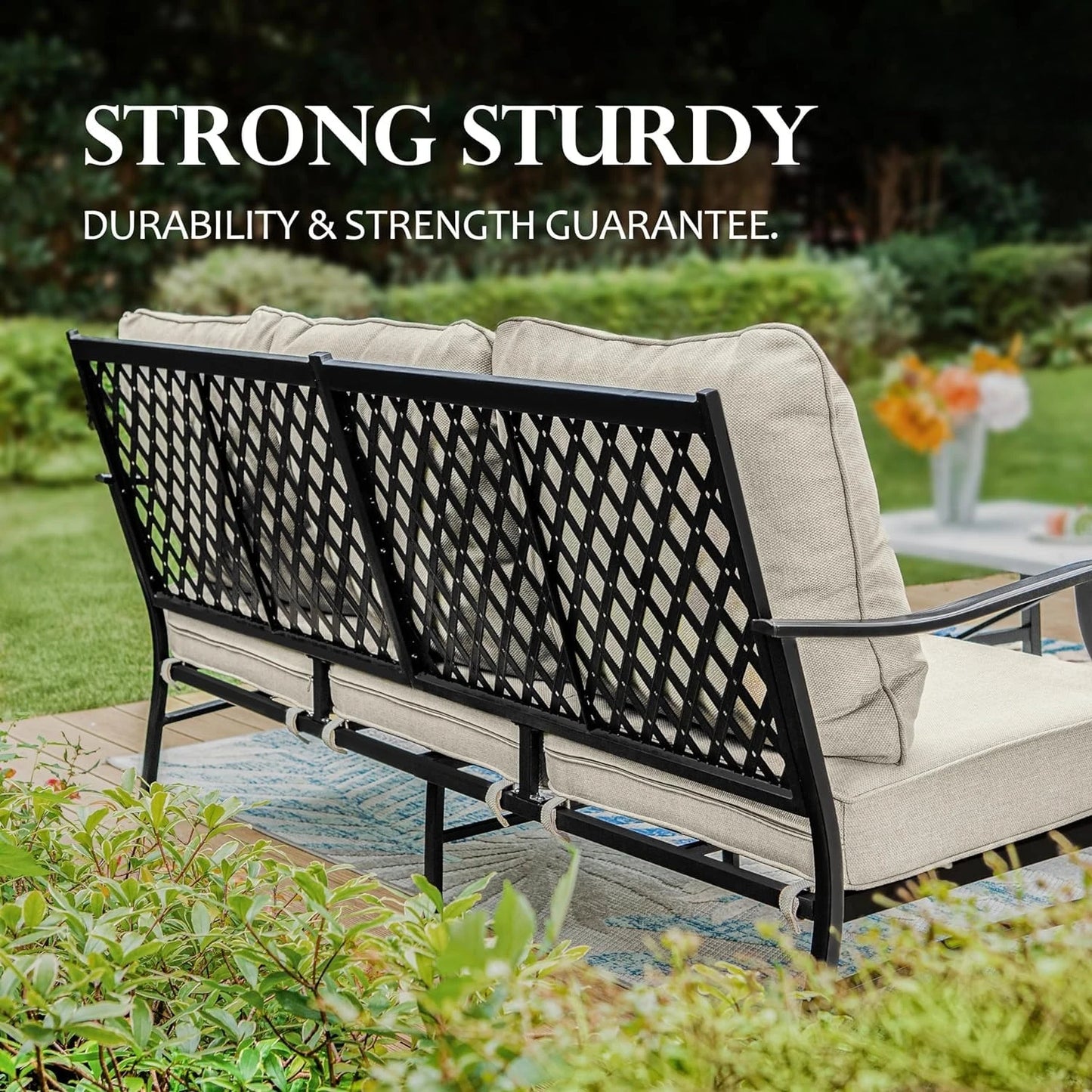 HUANZHUANG All Weather 3 Seat Outdoor Patio Sofa with Cushions