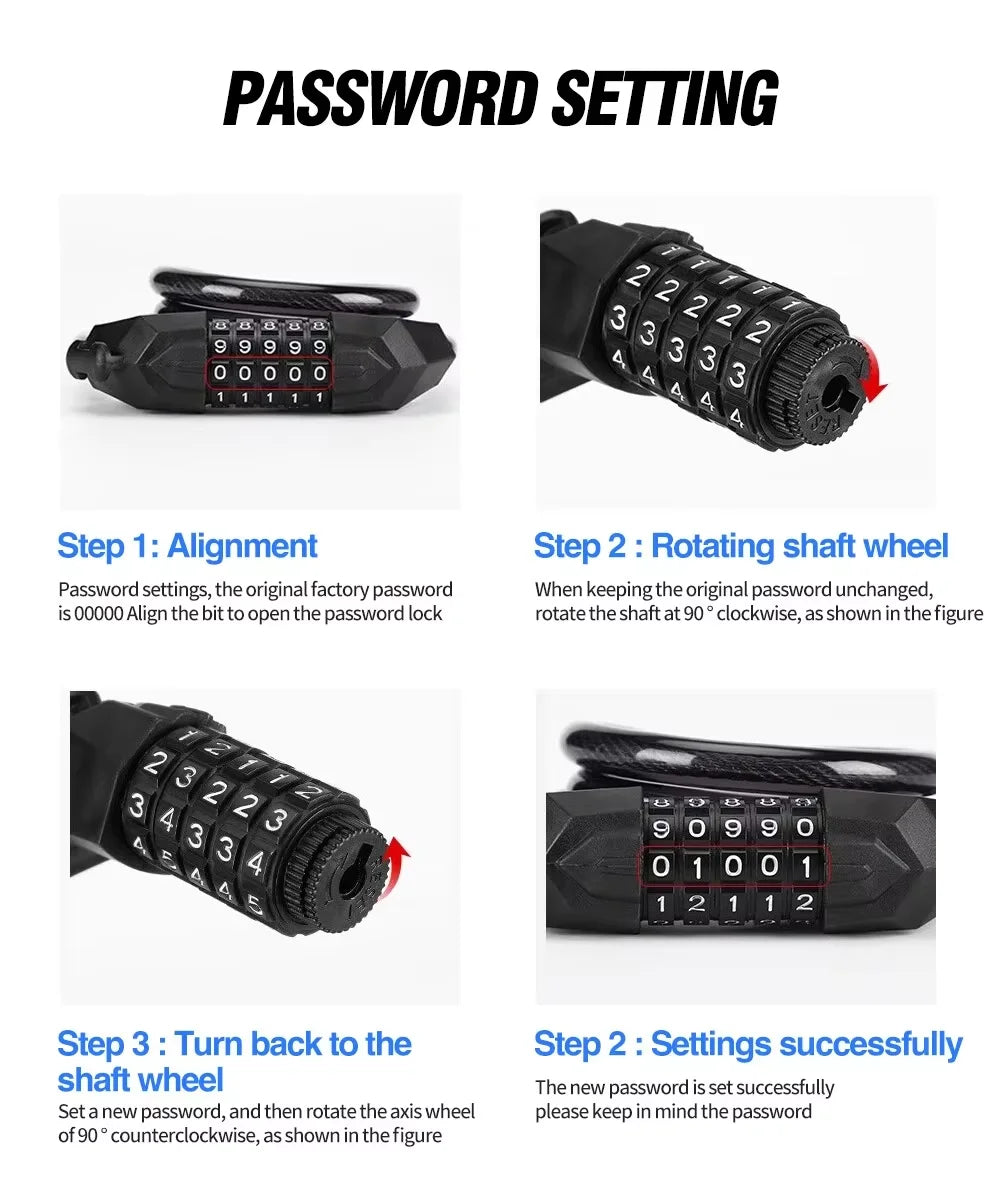 5 Digit Combination Anti Theft Steel Cable Bicycle Lock