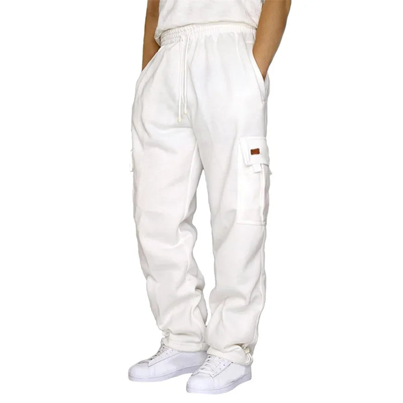 Hirigin Men's Loose Cargo Pants Drawstring Wide Leg Outdoor