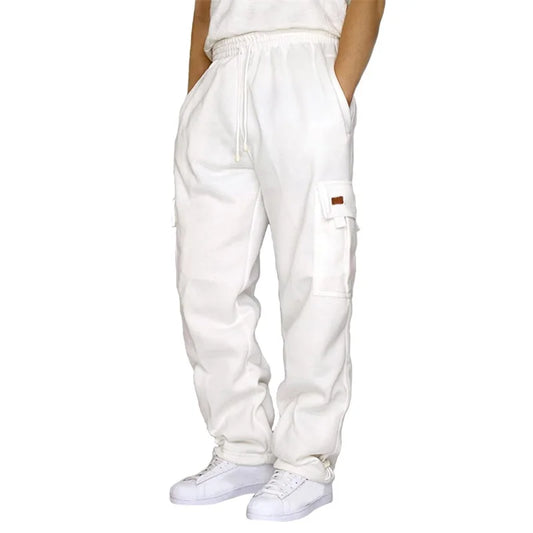 Hirigin Men's Loose Cargo Pants Drawstring Wide Leg Outdoor