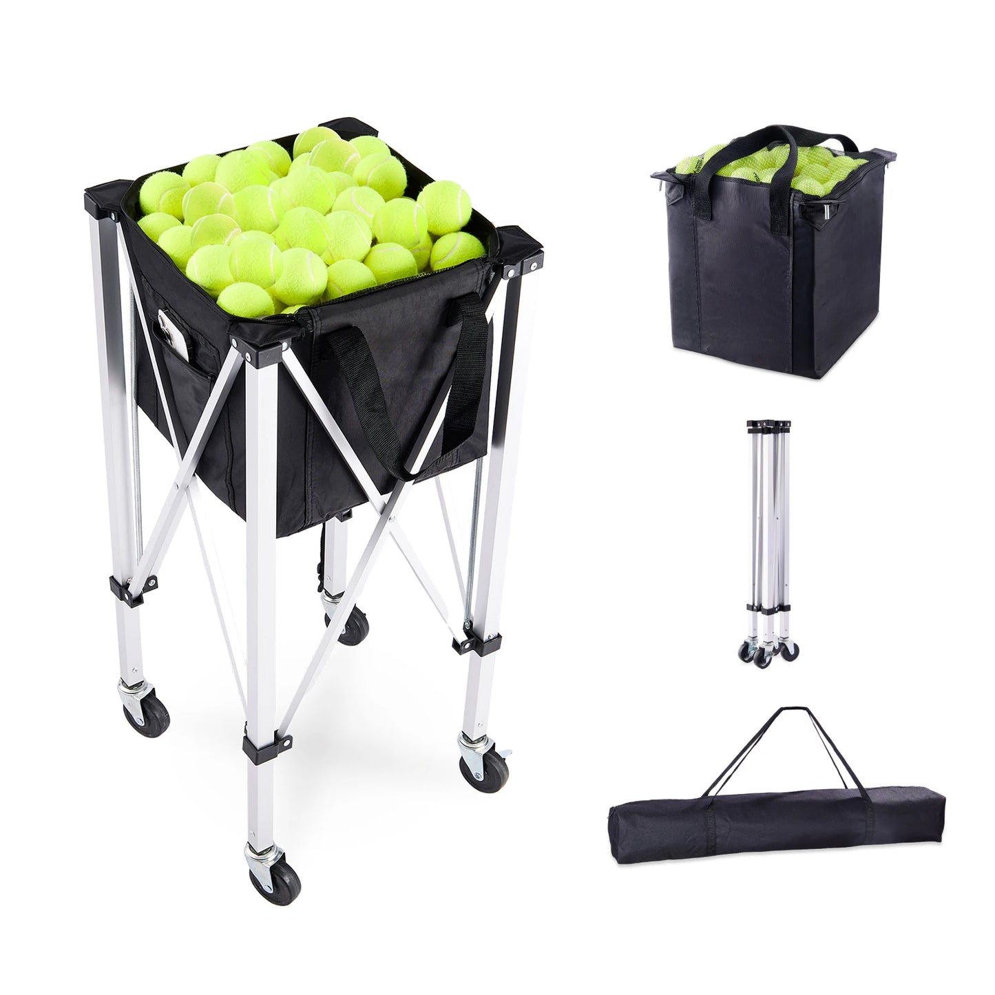 VEVOR SucceBuy Foldable Tennis Ball Cart Portable Holds 150 Balls Perfect For Courts
