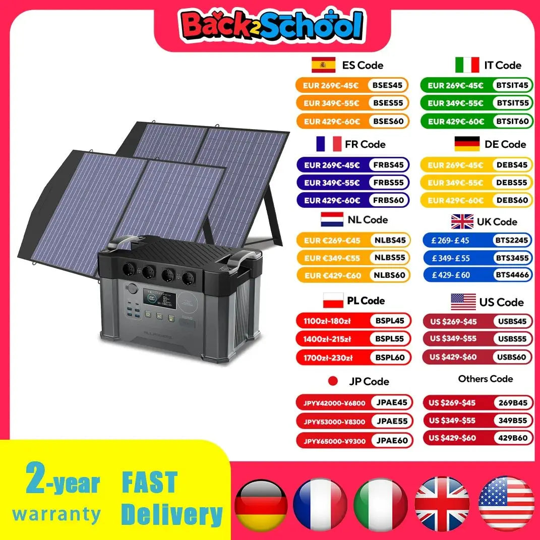 ALLPOWERS S2000 Pro 2400W MPPT Portable Power Station With 4x100W Foldable Solar Panels