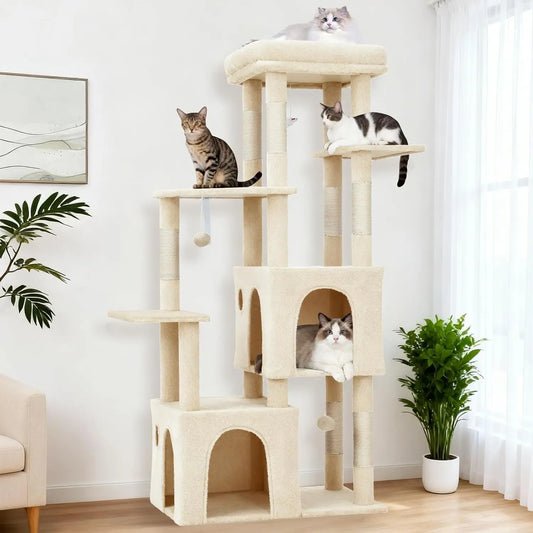 Five Layer Cat Tree Tower With Scratching Posts And Condos