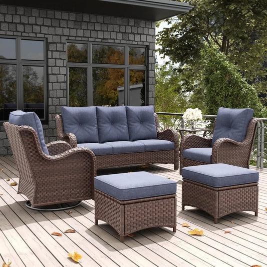 Outdoor Rattan Wicker Patio Furniture Set With Swivel Rocker Chairs