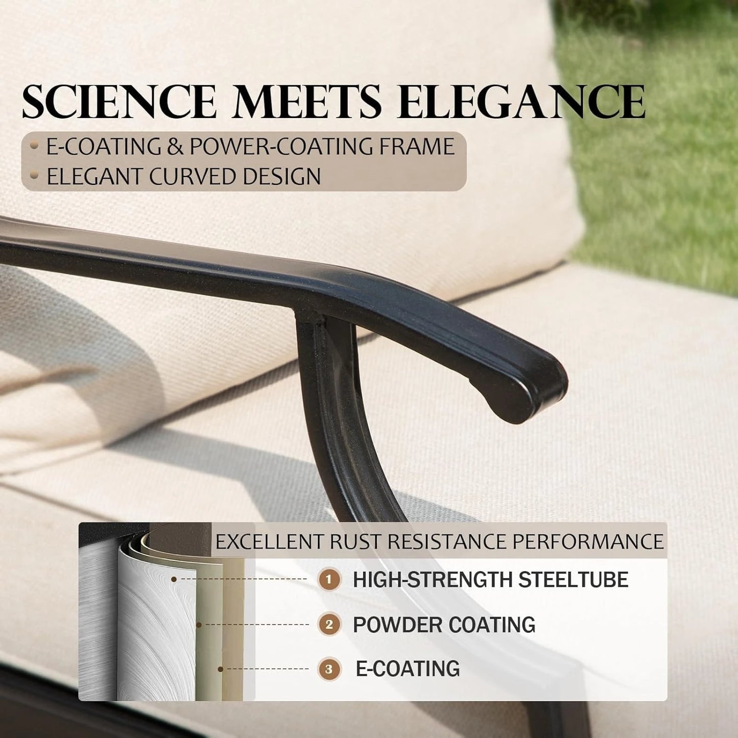 HUANZHUANG All Weather 3 Seat Outdoor Patio Sofa with Cushions