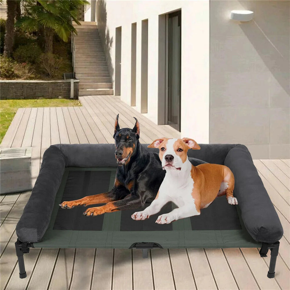 BORWARTCN Outdoor Raised Dog Bed With Cooling Breathable Mat And Plush Cushion For Home Garden