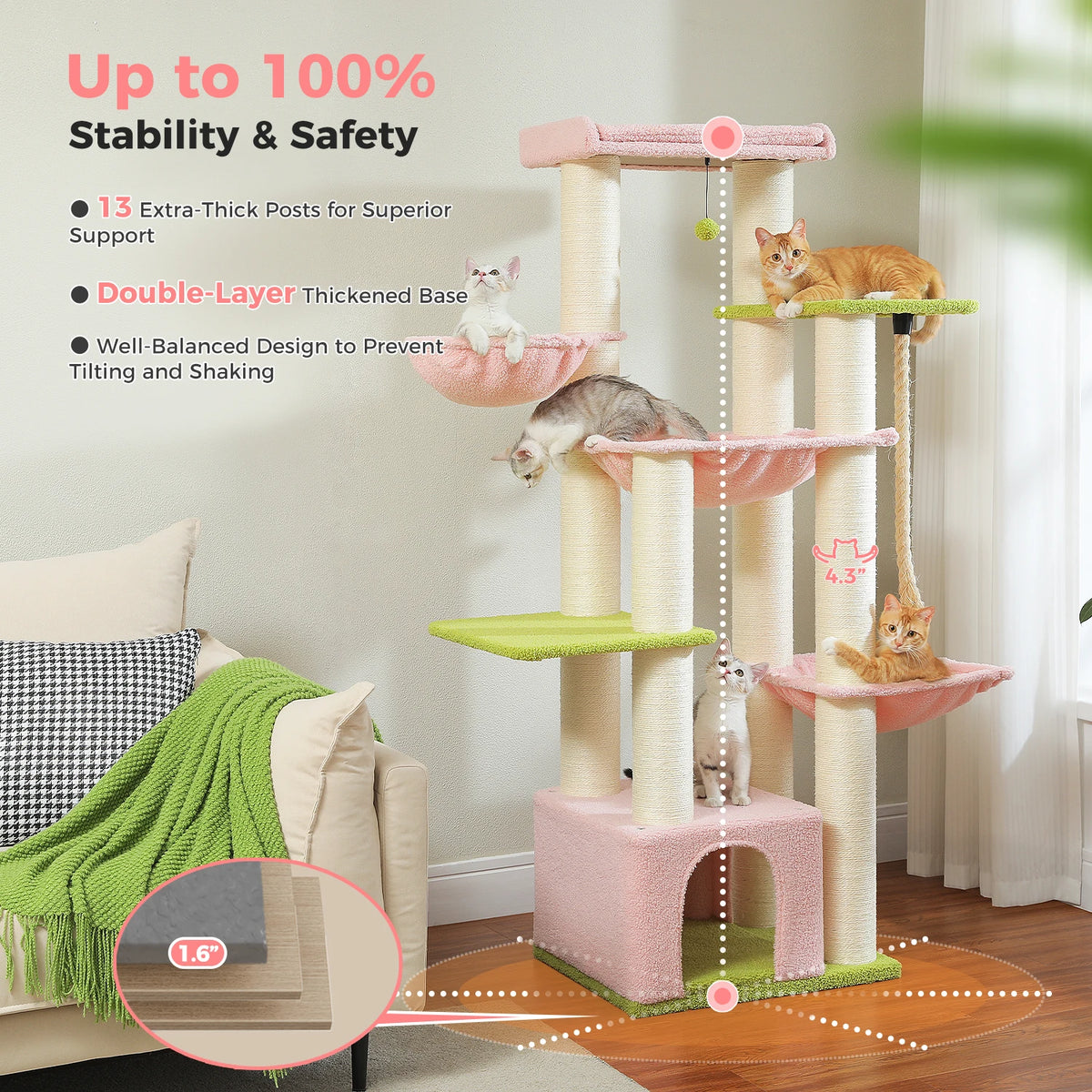 PAWZ Road Multi-Level Cat Tree With Hammock And Scratching Posts