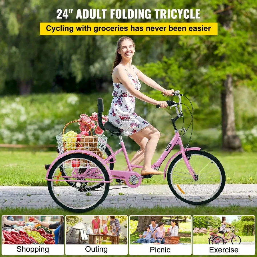 Hign-concerned Adult Tricycle 7Speed Three Wheel Foldable Trike ErgonomicAlloyFrame