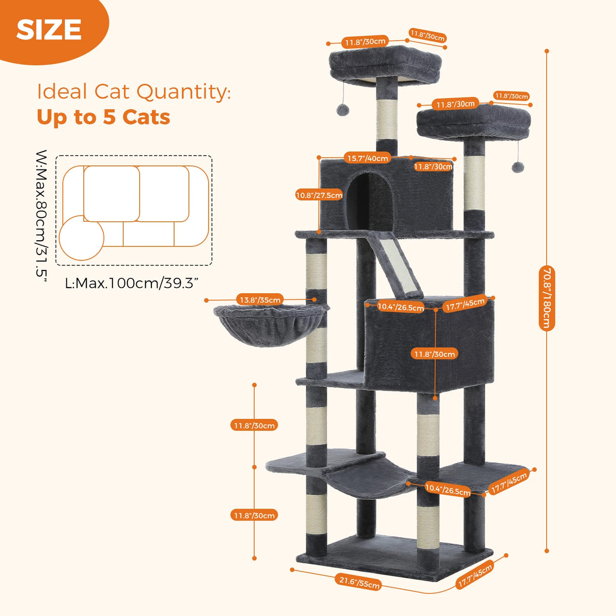 PAWZ Road Tiered Cat Tree With Scratching Posts And Hammock