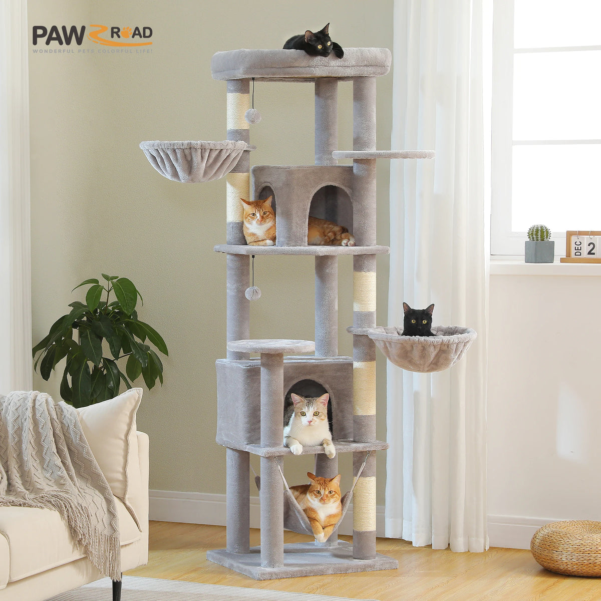 PAWZ Road Tiered Cat Tree With Scratching Posts And Hammock