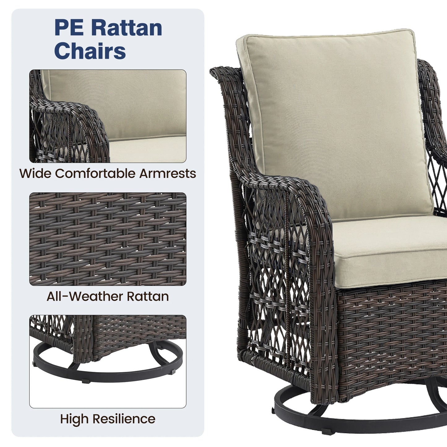 HobbyLane 3-Piece Outdoor Wicker Swivel Chair Set With Table