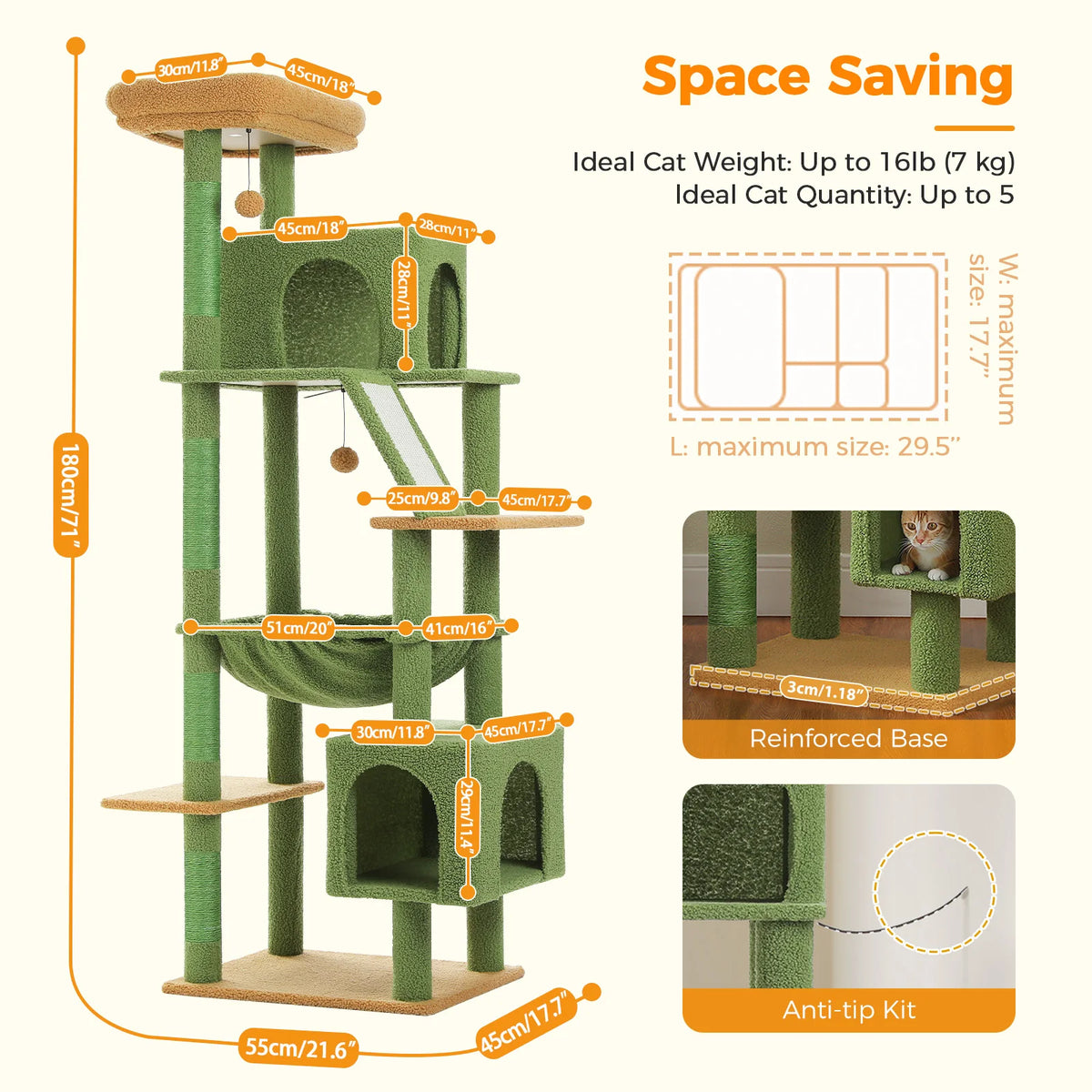 PAWZ Road Multi Level Cat Tree With Hammock Scratching Posts
