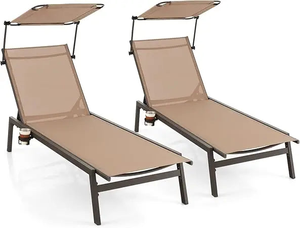 MKDK 2-Piece Patio Chaise Lounge Set With Adjustable Canopy