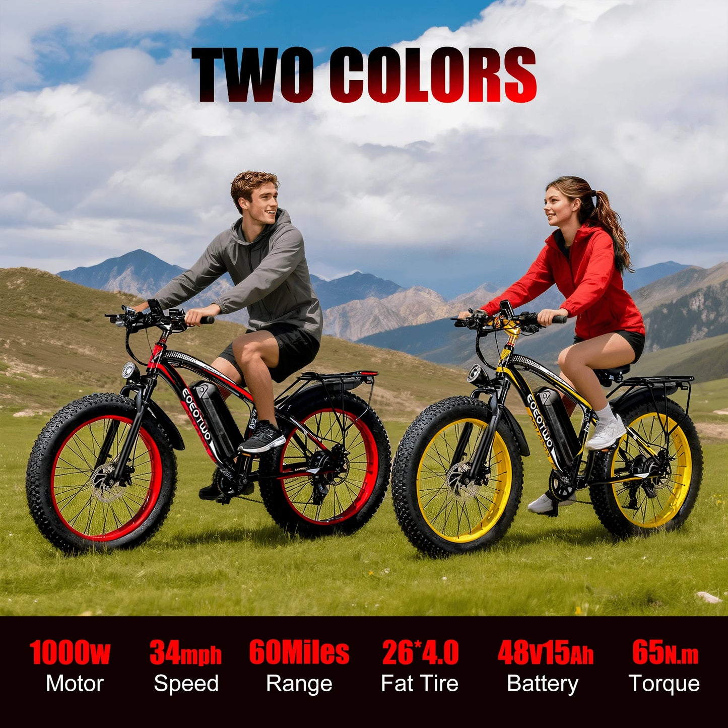 EOEOTWO E01 Electric Bike 1500W Peak 34MPH Fat Tire