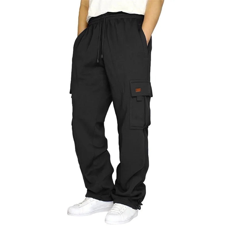 Hirigin Men's Loose Cargo Pants Drawstring Wide Leg Outdoor