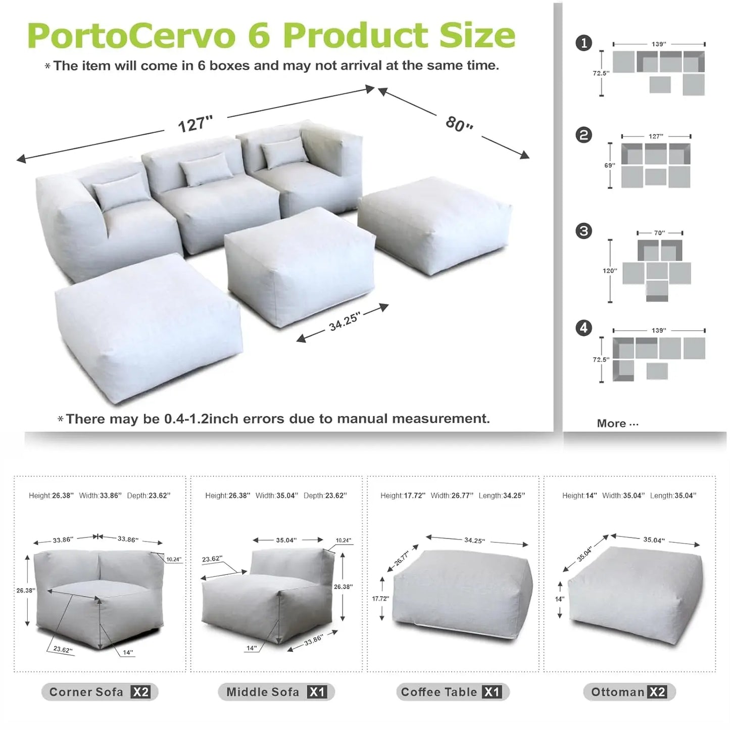 Patio Outdoor Sectional Conversation Set Six Piece Middle Corner Chairs