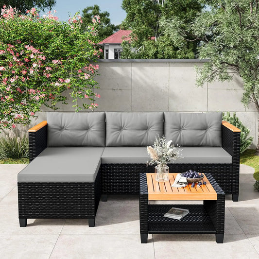 All Weather Rattan Outdoor Sectional Sofa Set With Storage Table