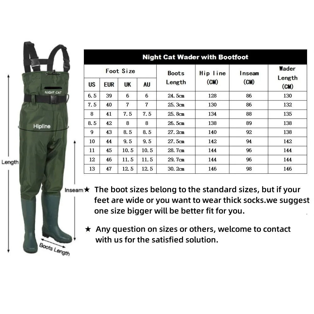 Night Cat Waterproof Fishing Chest Wader With Breathable Nylon Boots