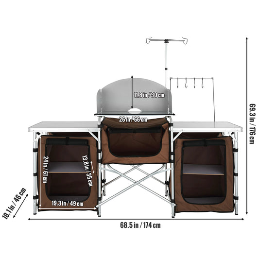 Succebuy Foldable Camping Cooking Table With Storage Rack