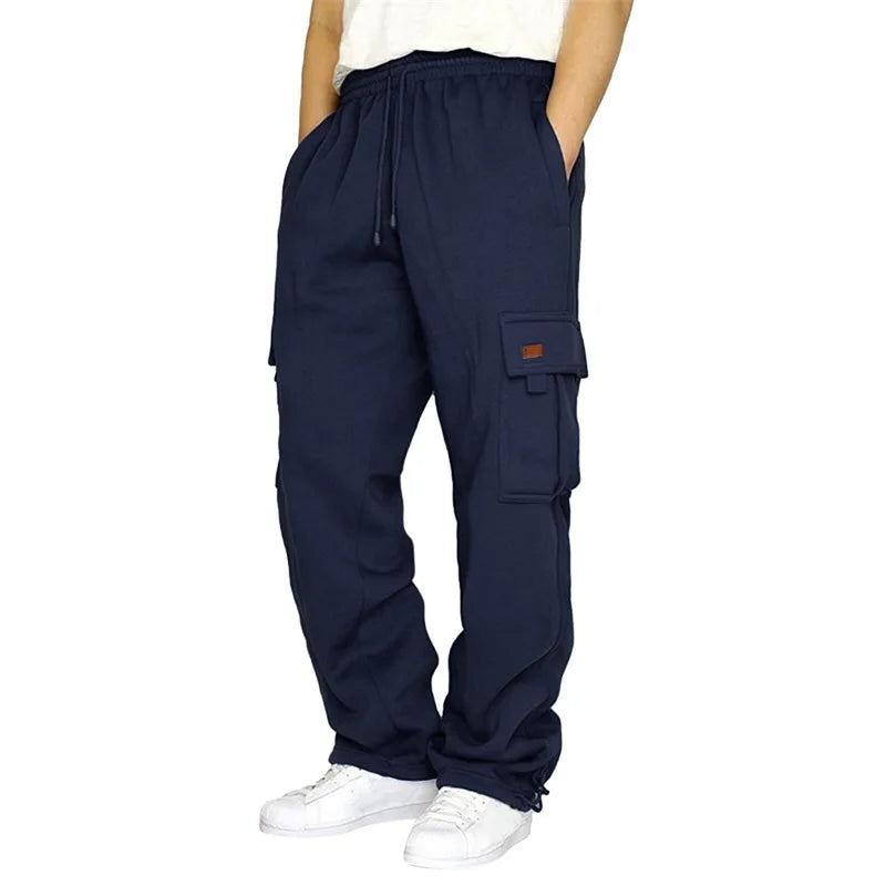 Hirigin Men's Loose Cargo Pants Drawstring Wide Leg Outdoor