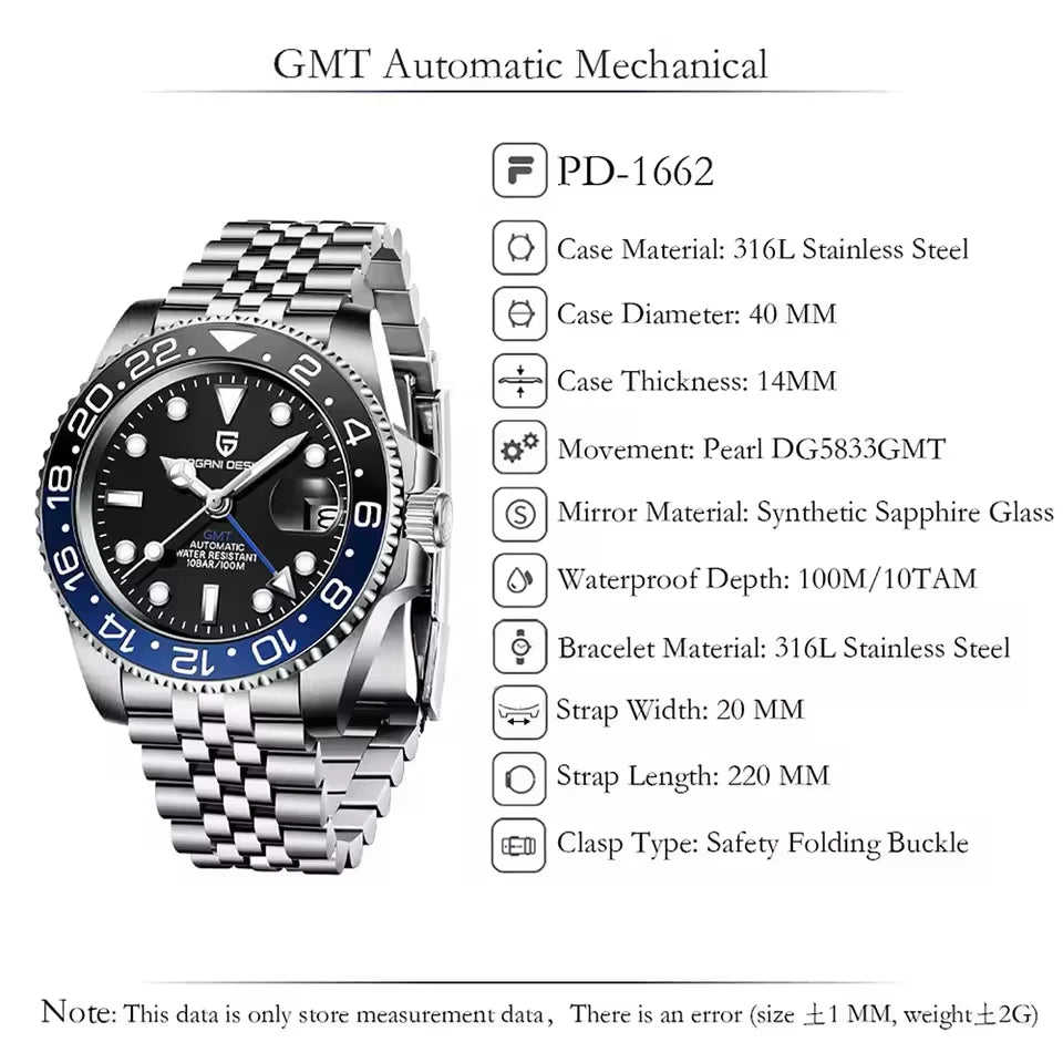 Pagani Design Automatic GMT Stainless Steel Men's Watch PD-1662