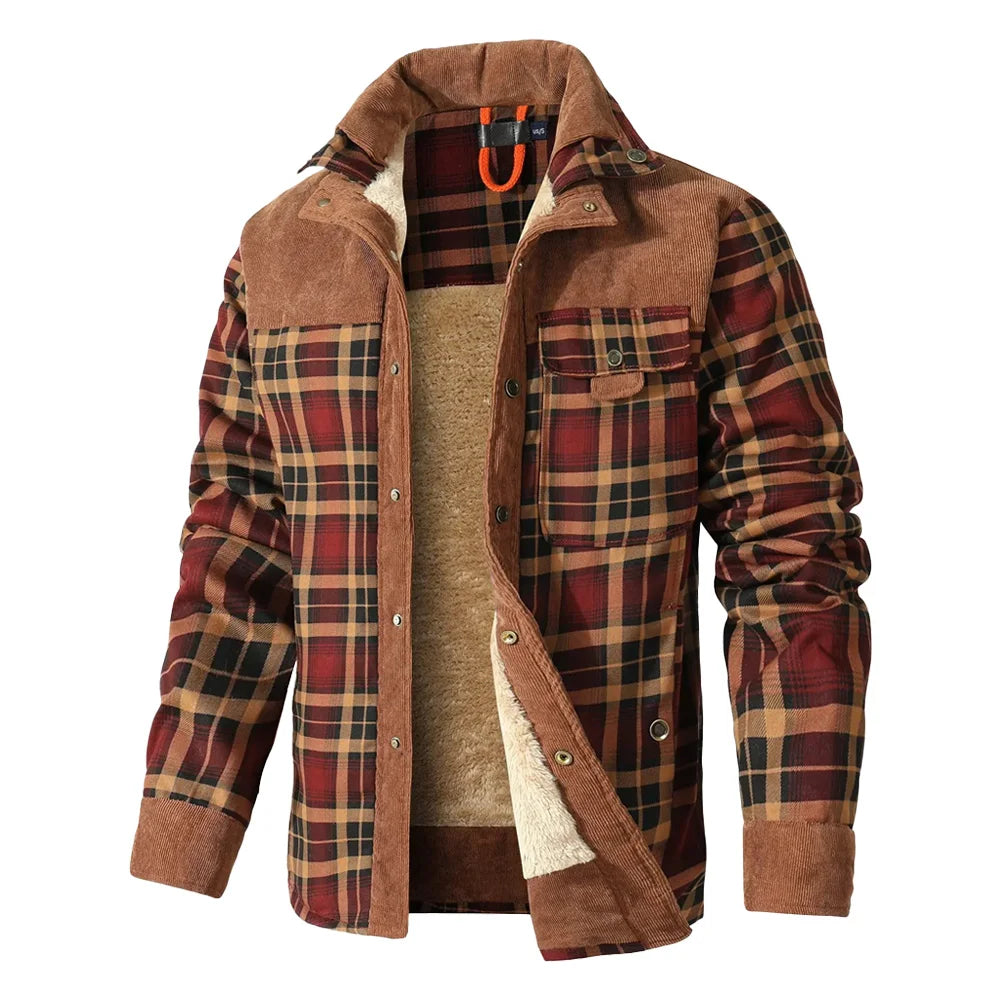 Men's Winter Windproof Bomber Jacket With Plaid Sherpa Lining