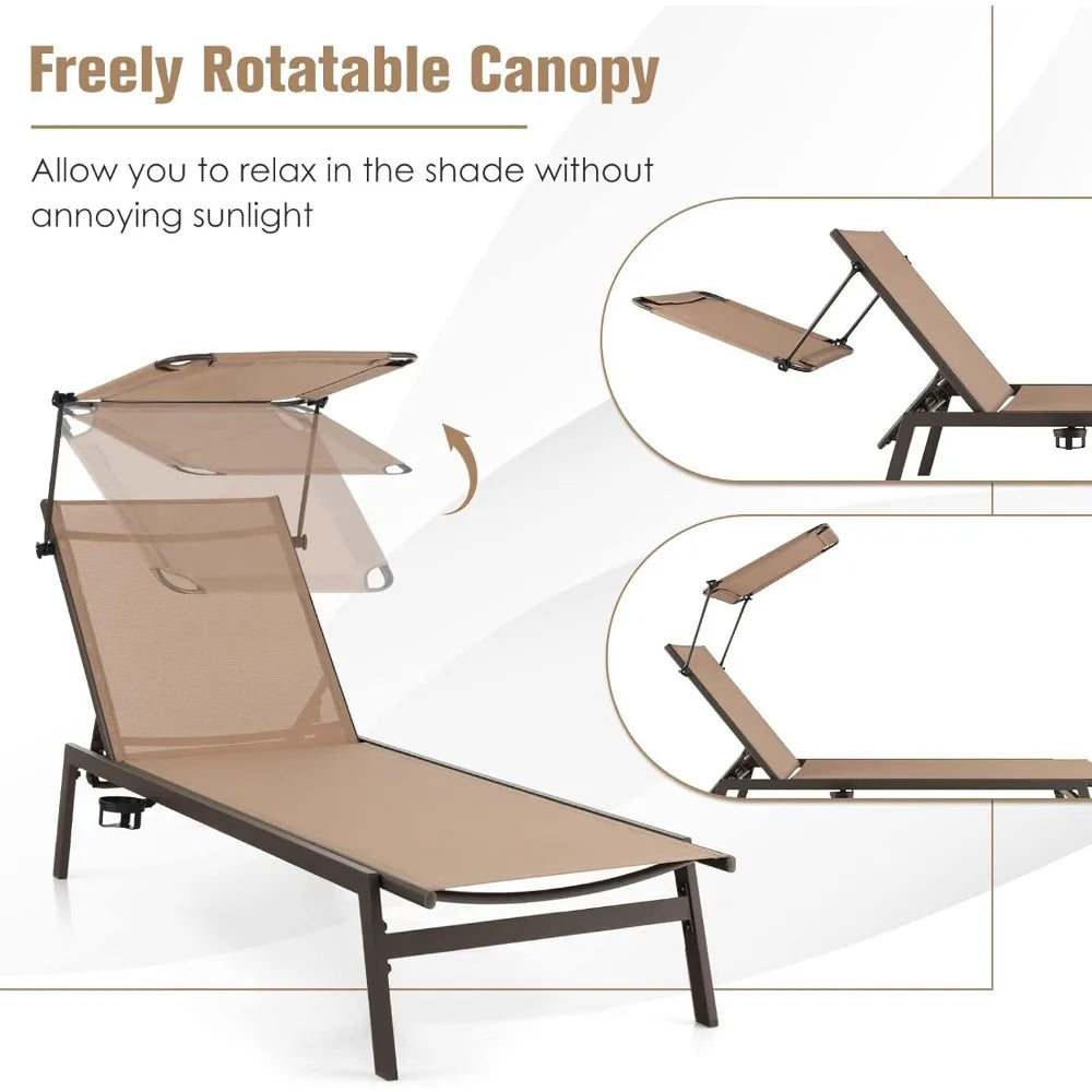MKDK 2-Piece Patio Chaise Lounge Set With Adjustable Canopy