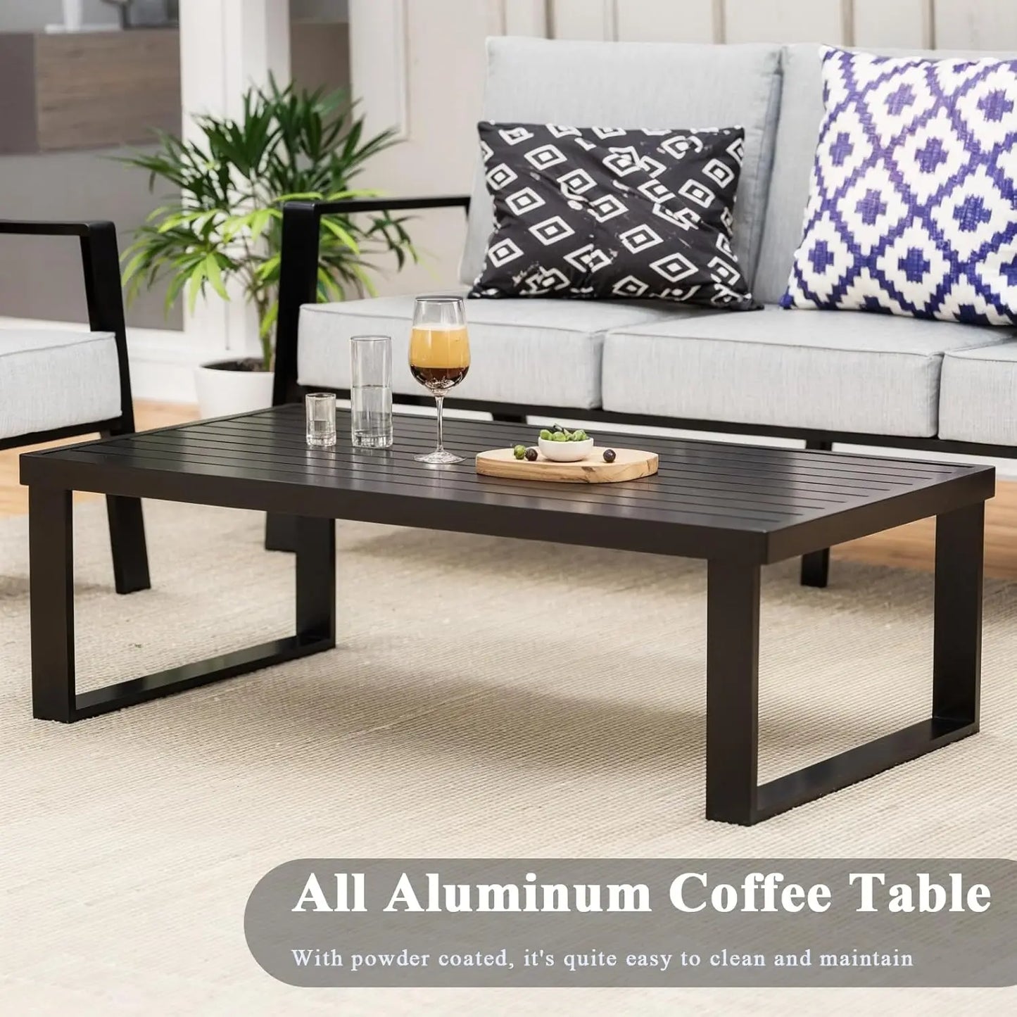 Aluminum Outdoor Patio Furniture Set Sectional Conversation With Coffee Table