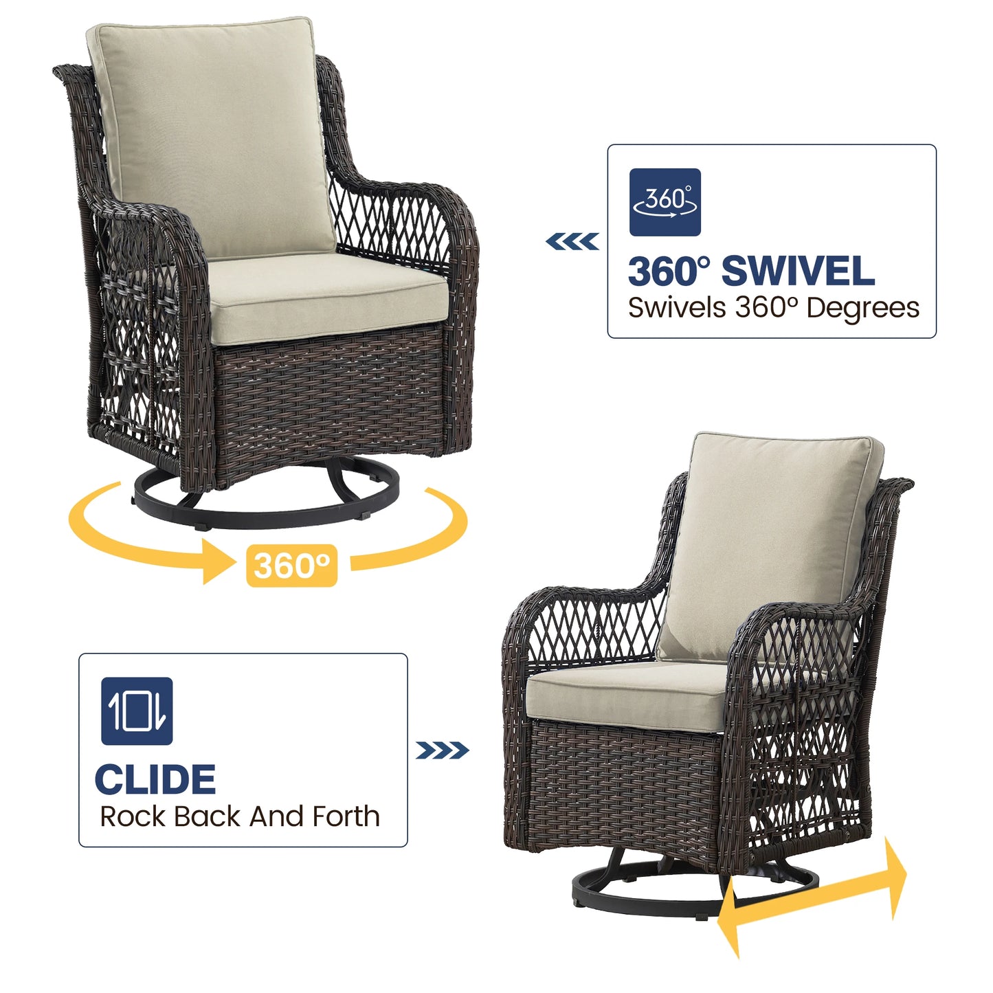 HobbyLane 3-Piece Outdoor Wicker Swivel Chair Set With Table