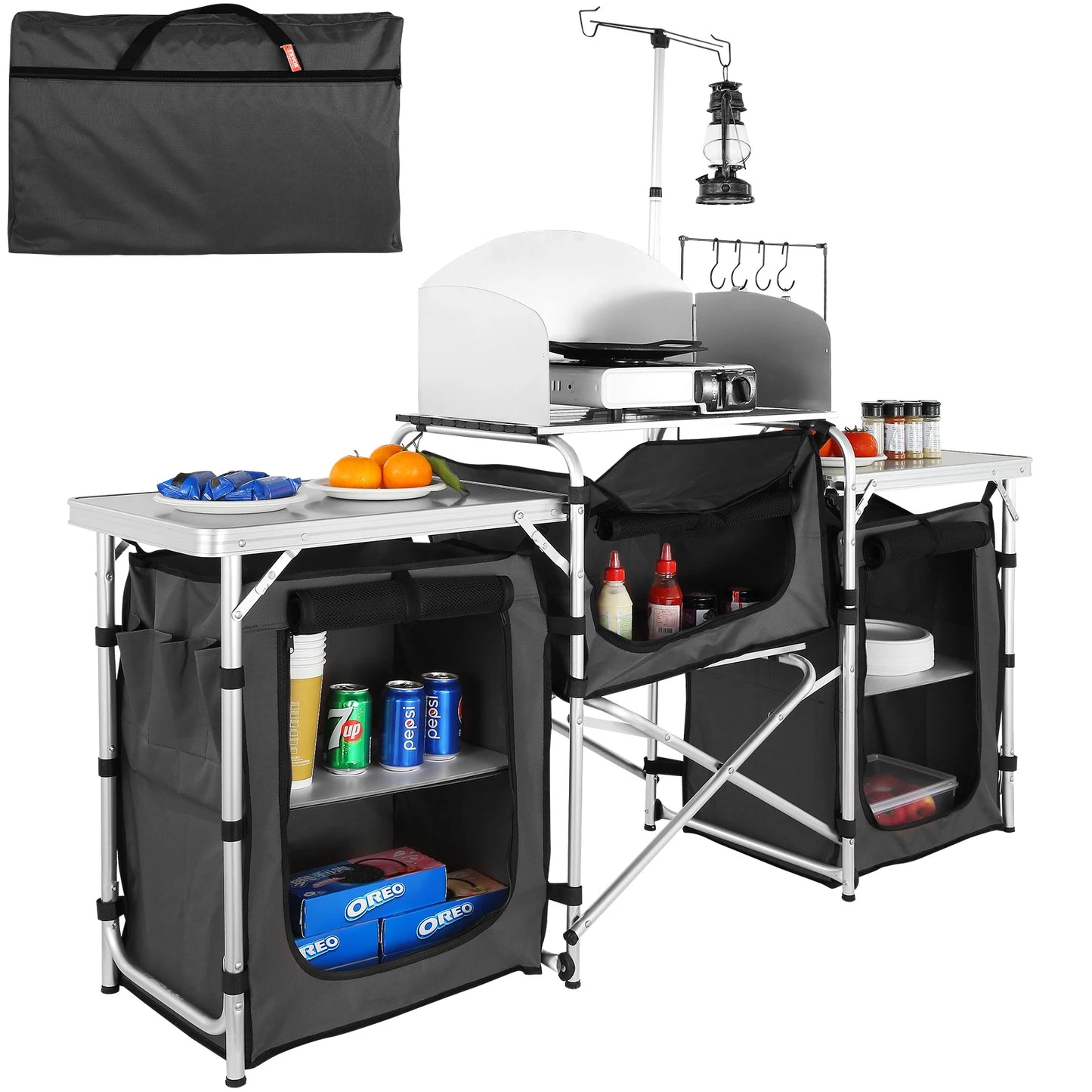SucceBuy Foldable Outdoor Kitchen Table Cabinet For Camping And BBQ