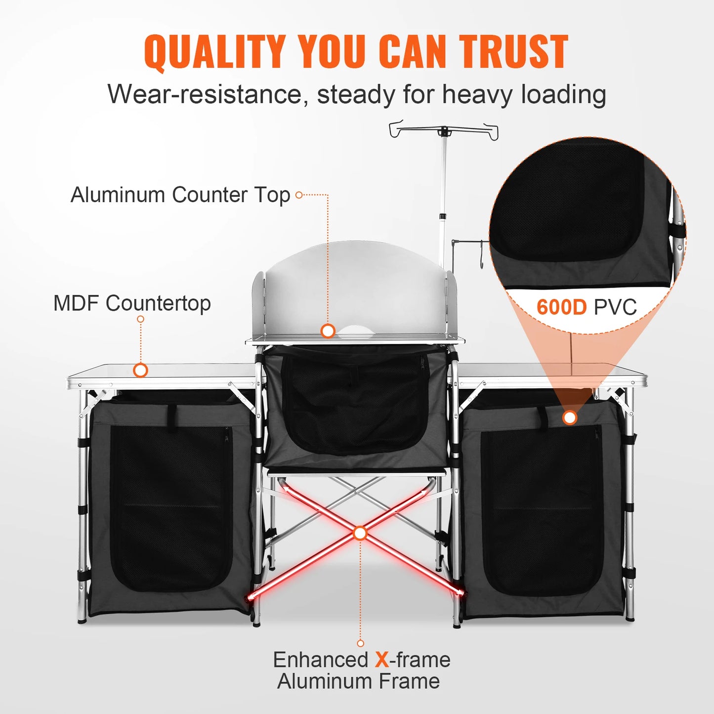 SucceBuy Foldable Outdoor Kitchen Table Cabinet For Camping And BBQ