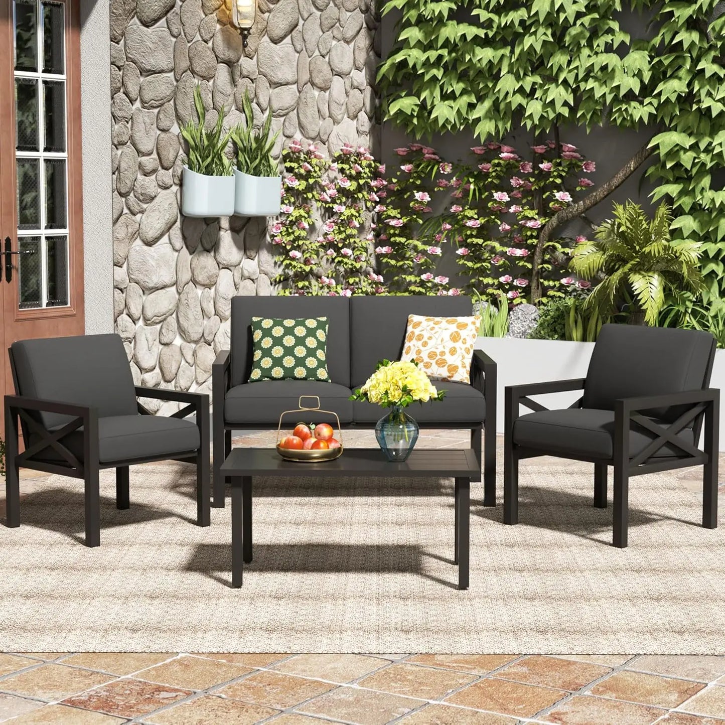Modern Outdoor Patio Conversation Set Four-Piece Sofa Sectional