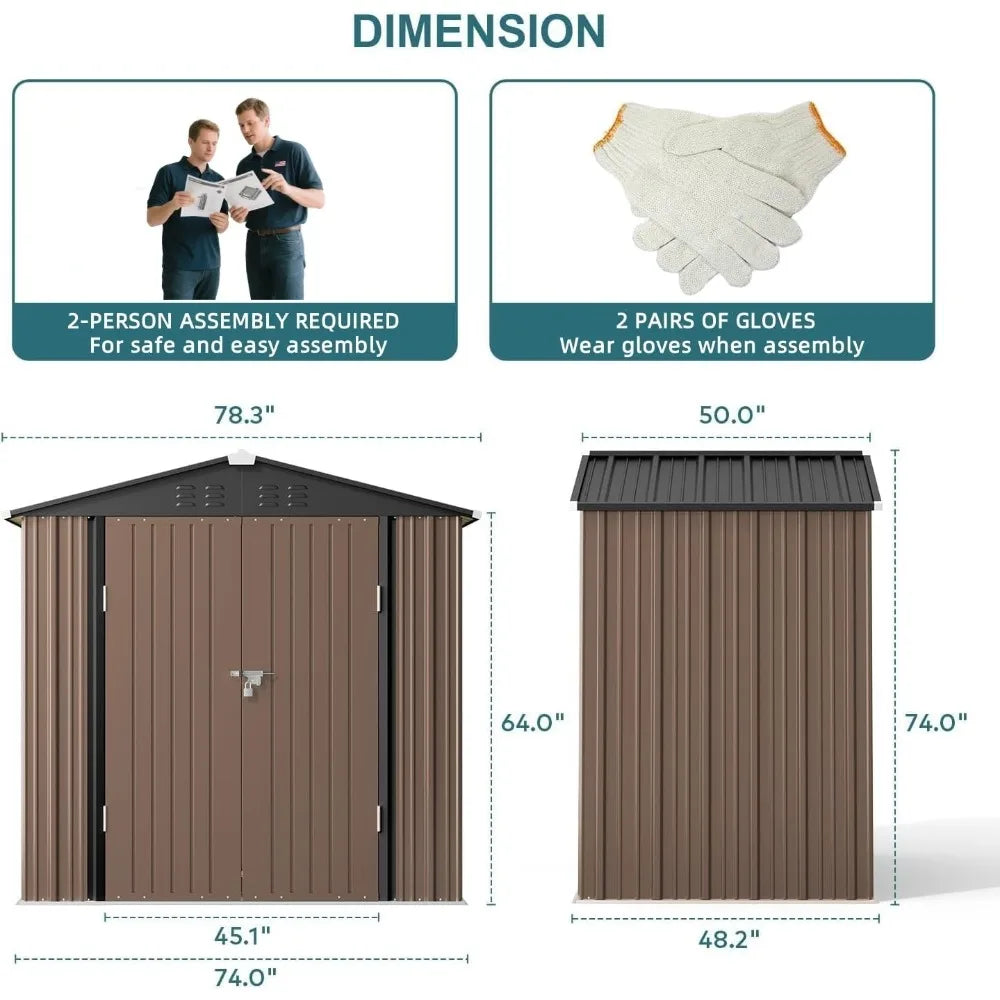 Galvanized Outdoor Storage Shed With Double Lockable Doors