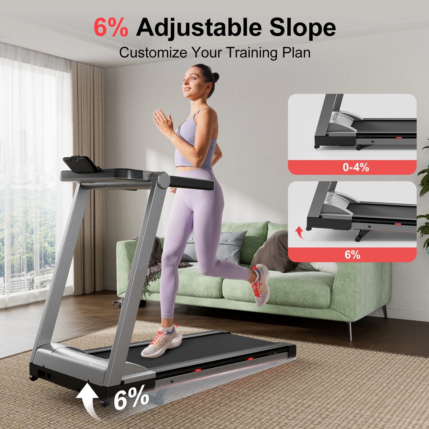 Superun Foldable Incline Treadmill With Handle Bar And App