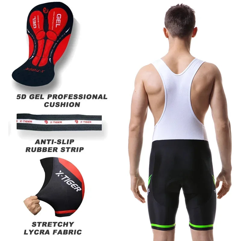X-TIGERCN Pro Cycling Bib Shorts With 5D Gel Pad Cushion