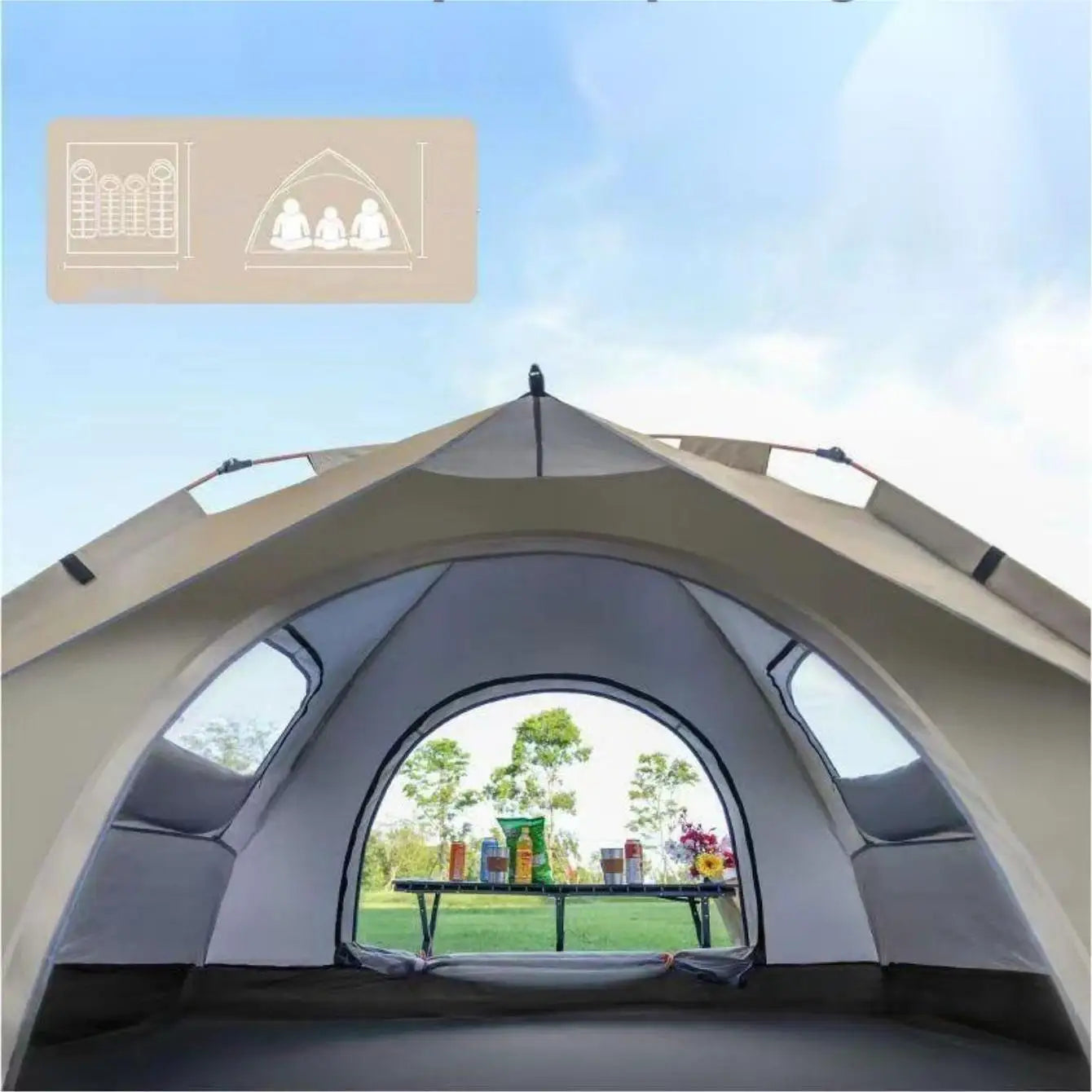 Pakicetus Automatic Opening Sunshade Camping Tent Dual Doors Windows
