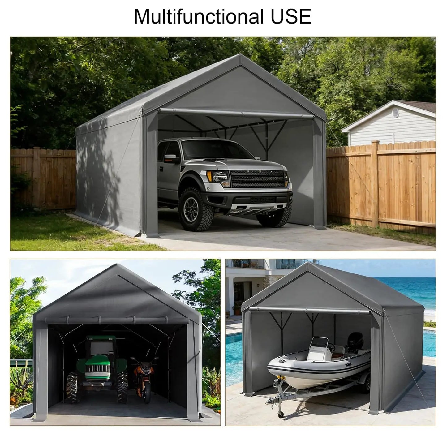 Heavy Duty Carport Canopy Portable Garage With Removable Sidewalls