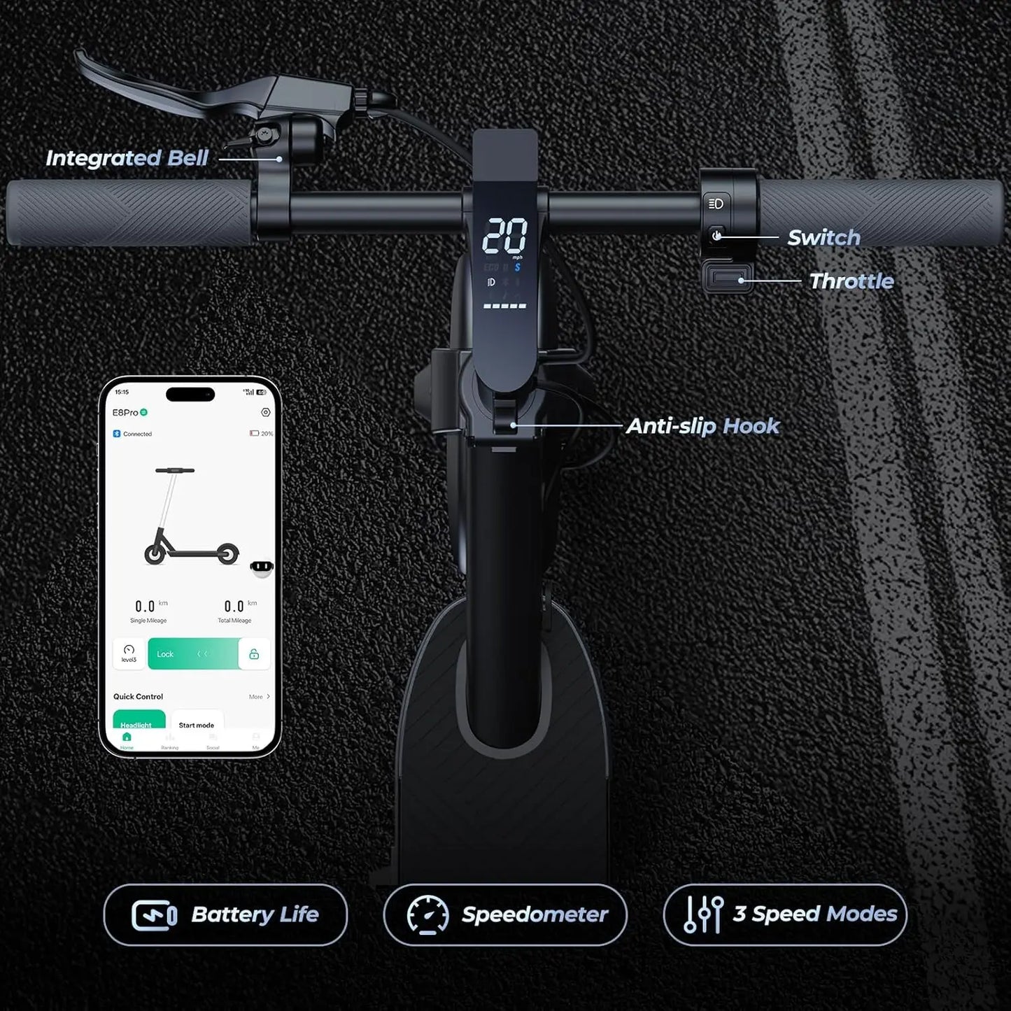Hero E8 Pro Electric Scooter 500W 20 MPH 20 Mile Range Dual Suspension