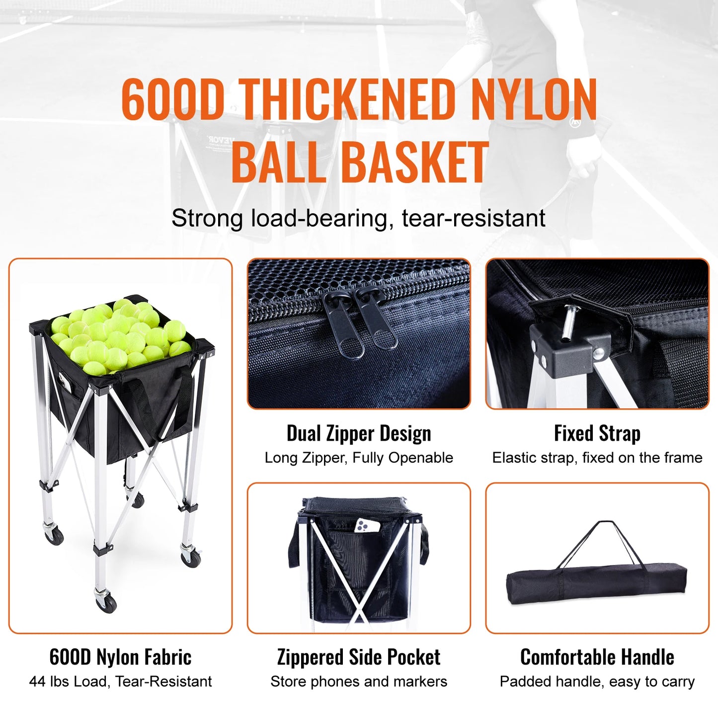 VEVOR SucceBuy Foldable Tennis Ball Cart Portable Holds 150 Balls Perfect For Courts