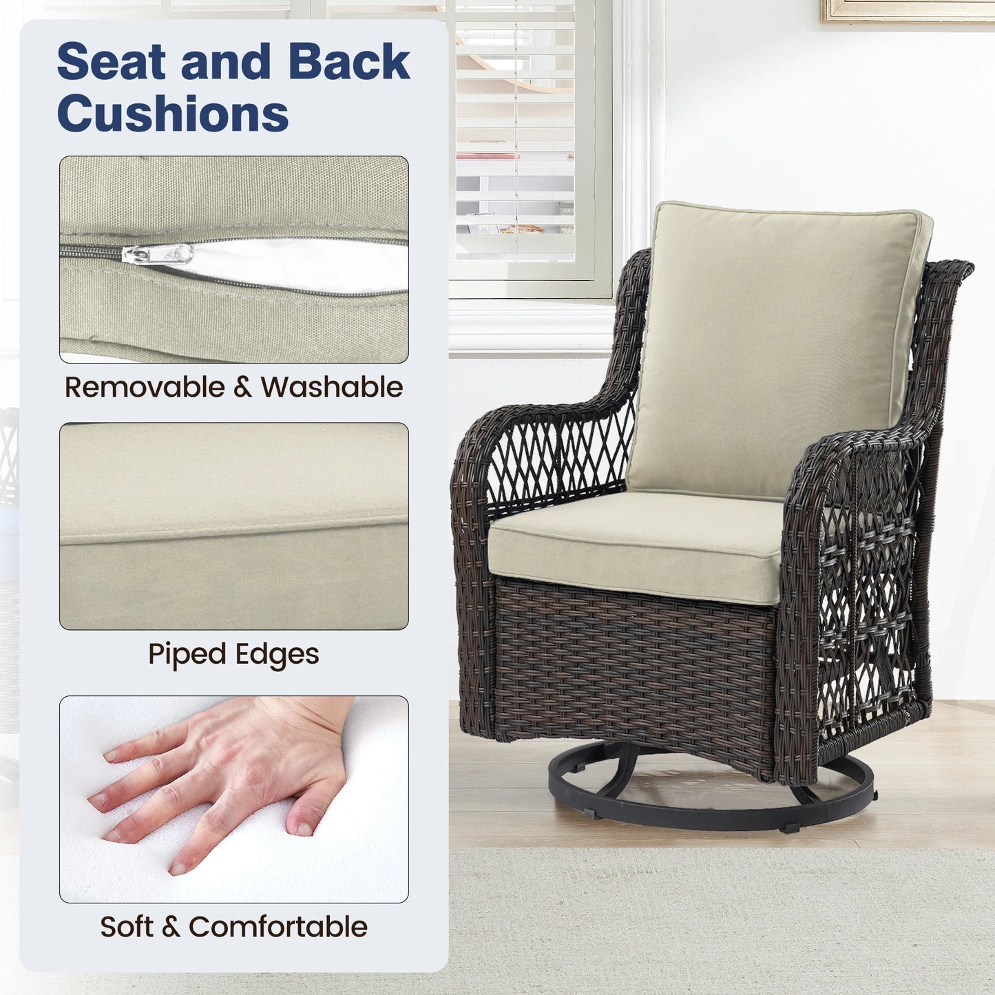 HobbyLane 3-Piece Outdoor Wicker Swivel Chair Set With Table