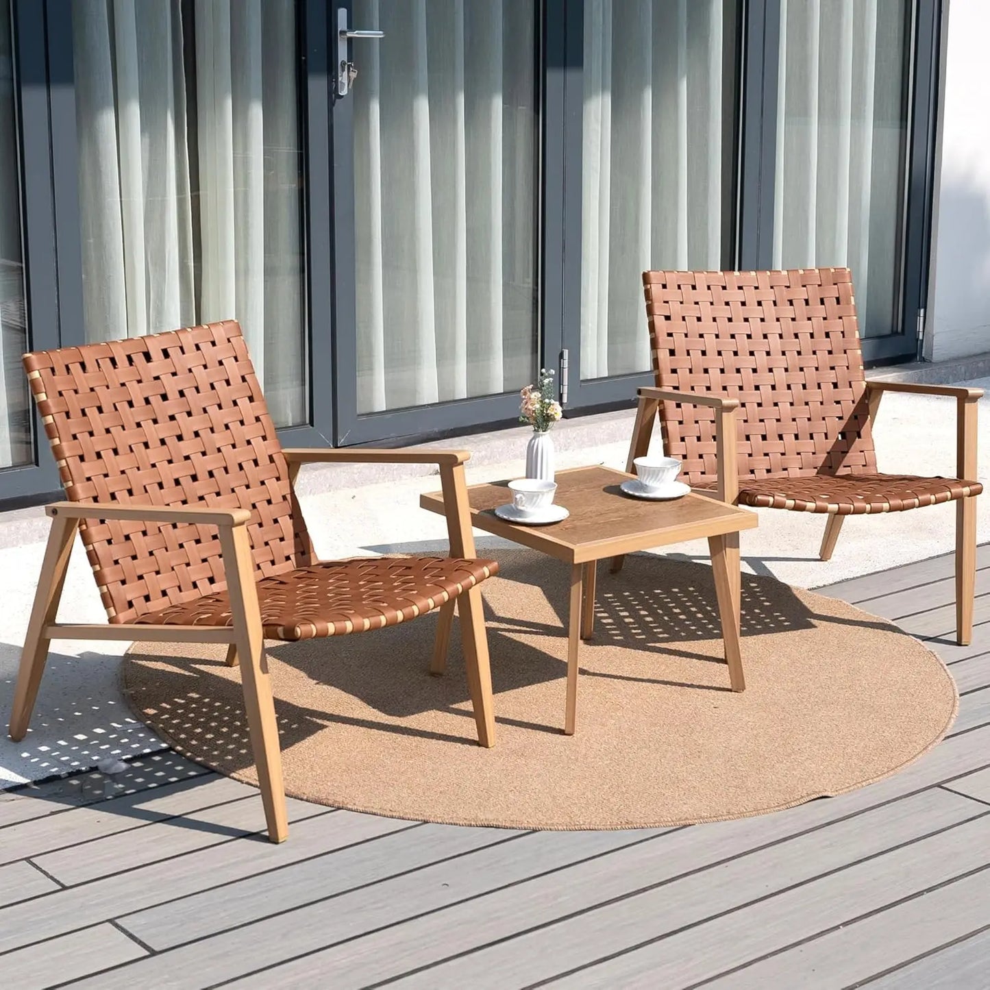 HUANZHUANG 3 Piece Patio Bistro Set Outdoor Conversation Chairs Coffee Table