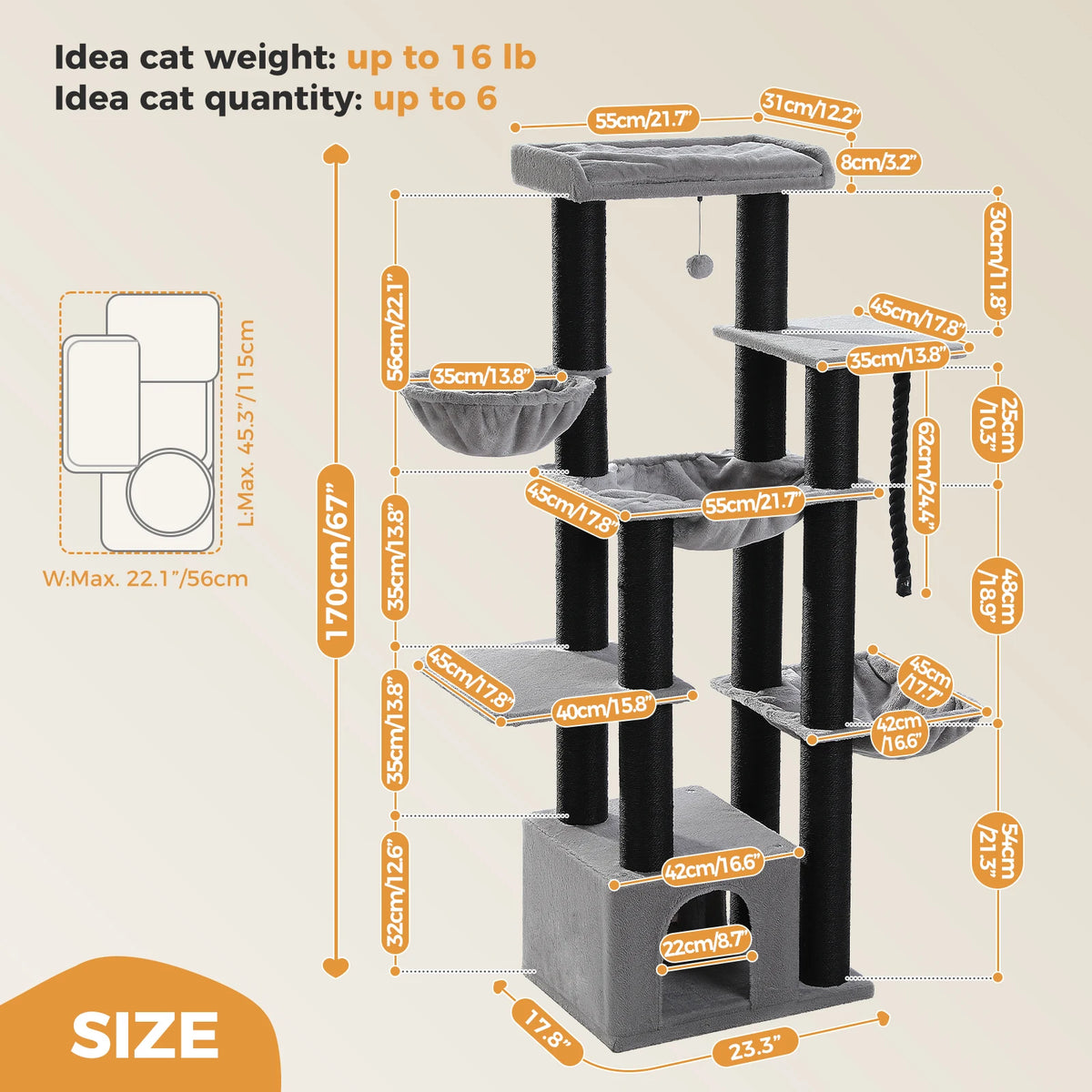 PAWZ Road Multi-Level Cat Tree With Hammock And Scratching Posts