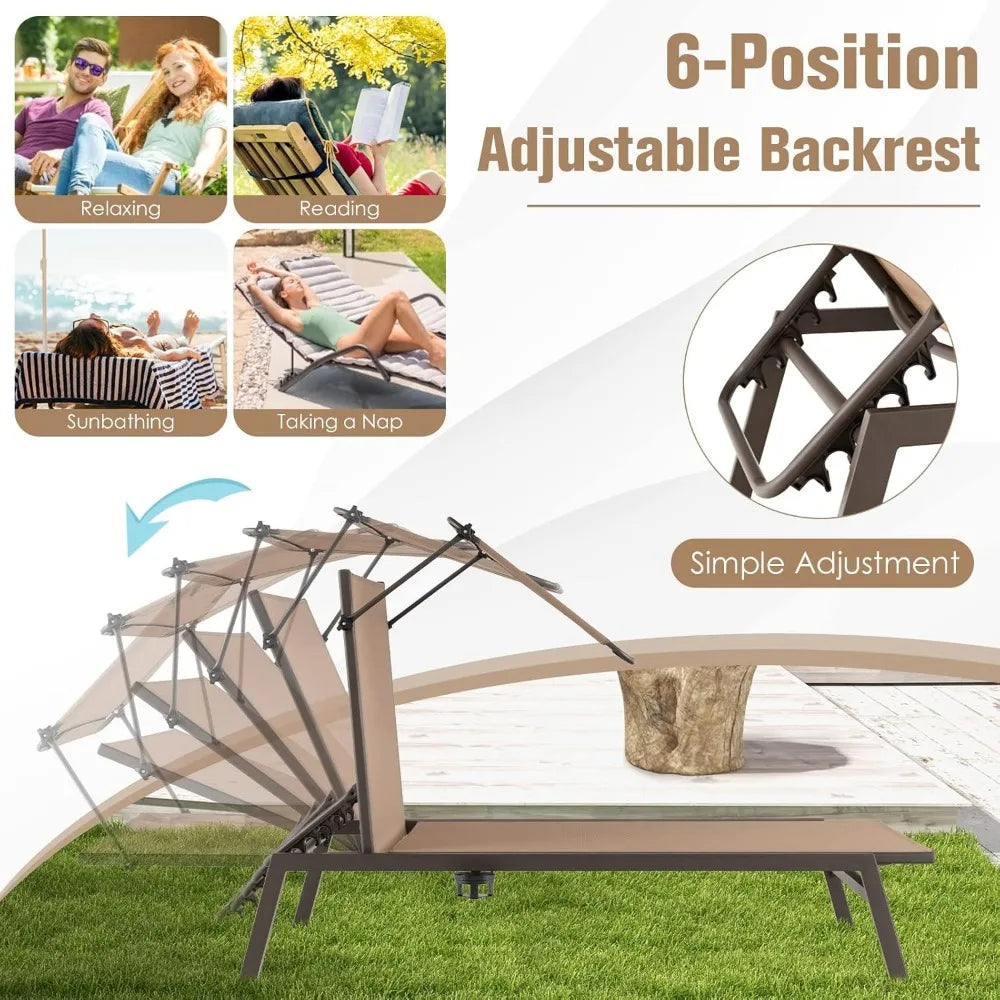 MKDK 2-Piece Patio Chaise Lounge Set With Adjustable Canopy