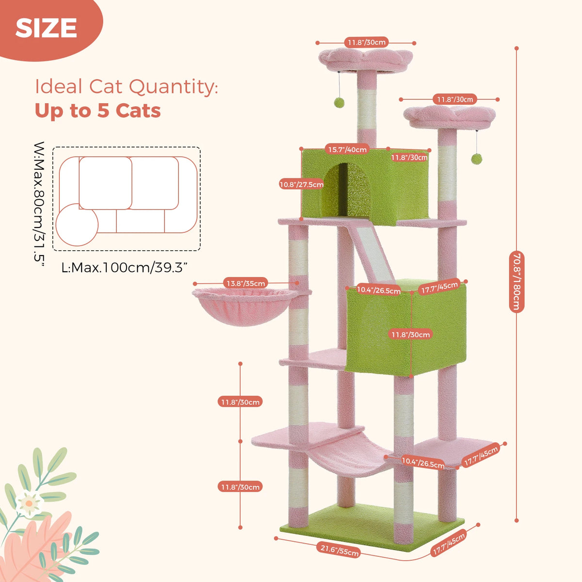 PAWZ Road Tiered Cat Tree With Scratching Posts And Hammock