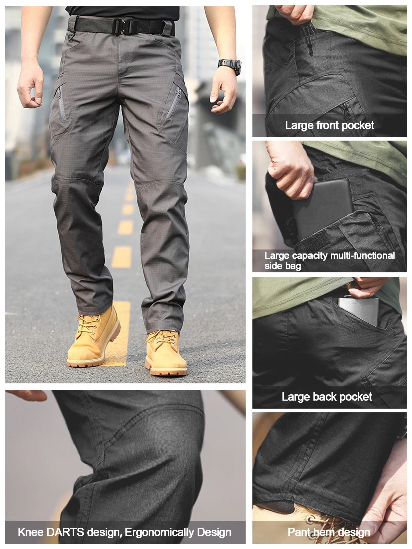 NONECN Mens Tactical Pants With Multi Pocket Design Breathable Lightweight