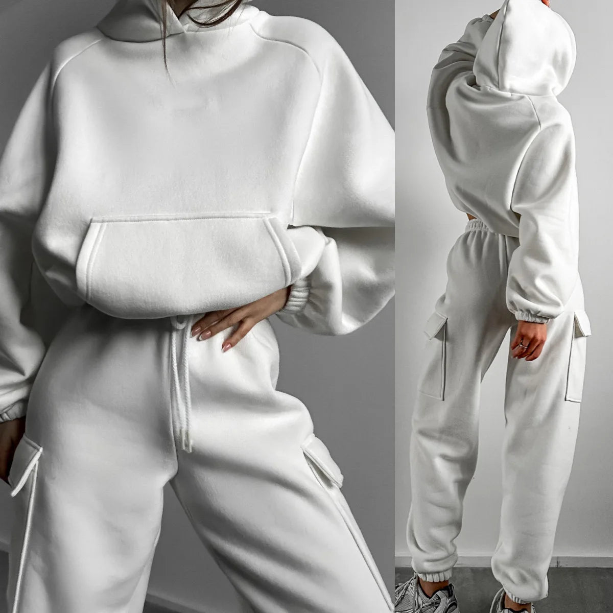 NONECN Womens Sweatsuit Set Zip Hoodie Jacket And Pants Activewear