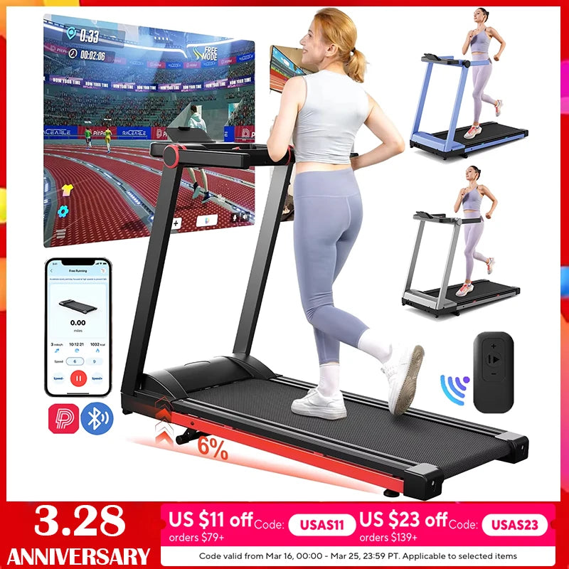 Superun Foldable Treadmill 3.5HP Incline 6 Percent Bluetooth App