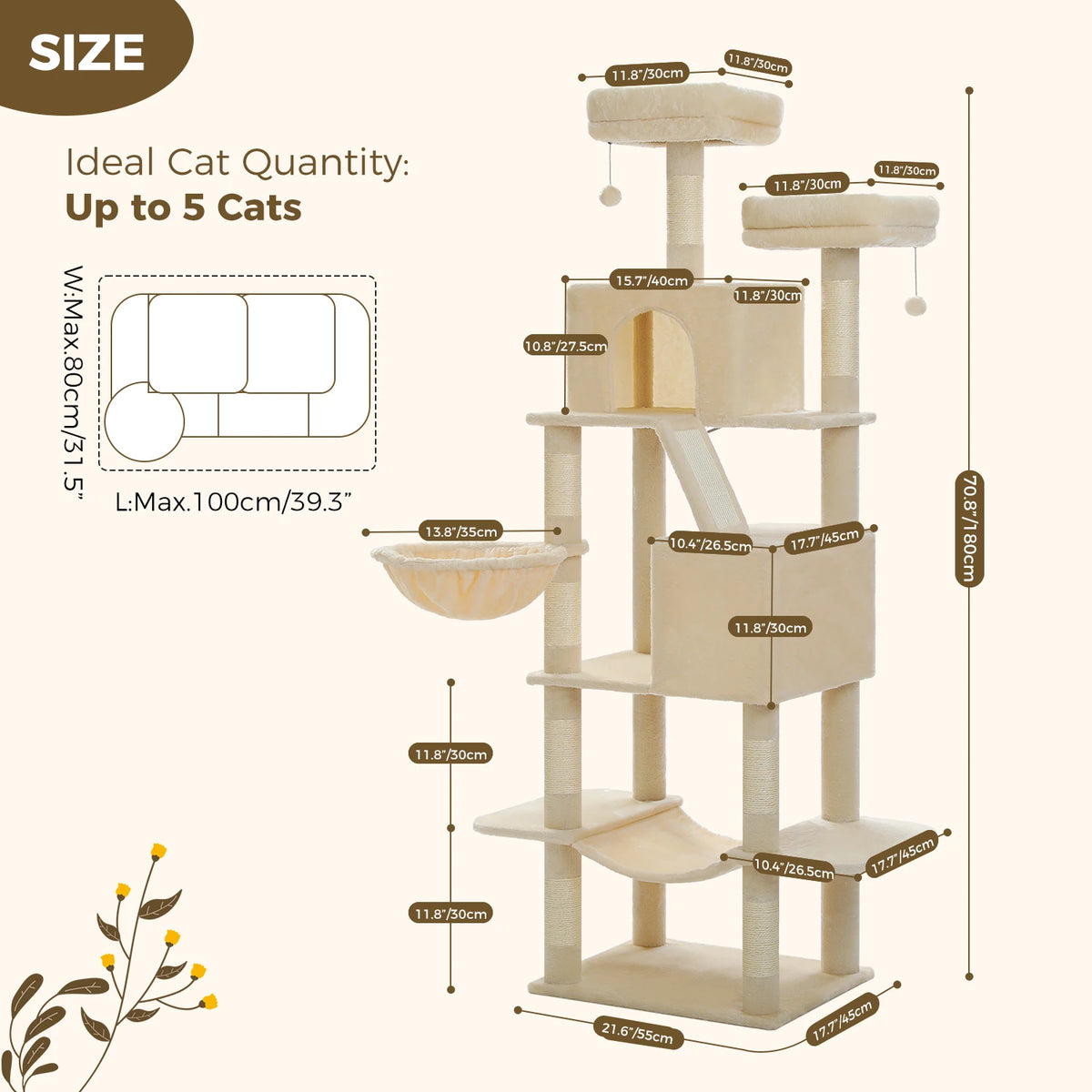 PAWZ Road Tiered Cat Tree With Scratching Posts And Hammock