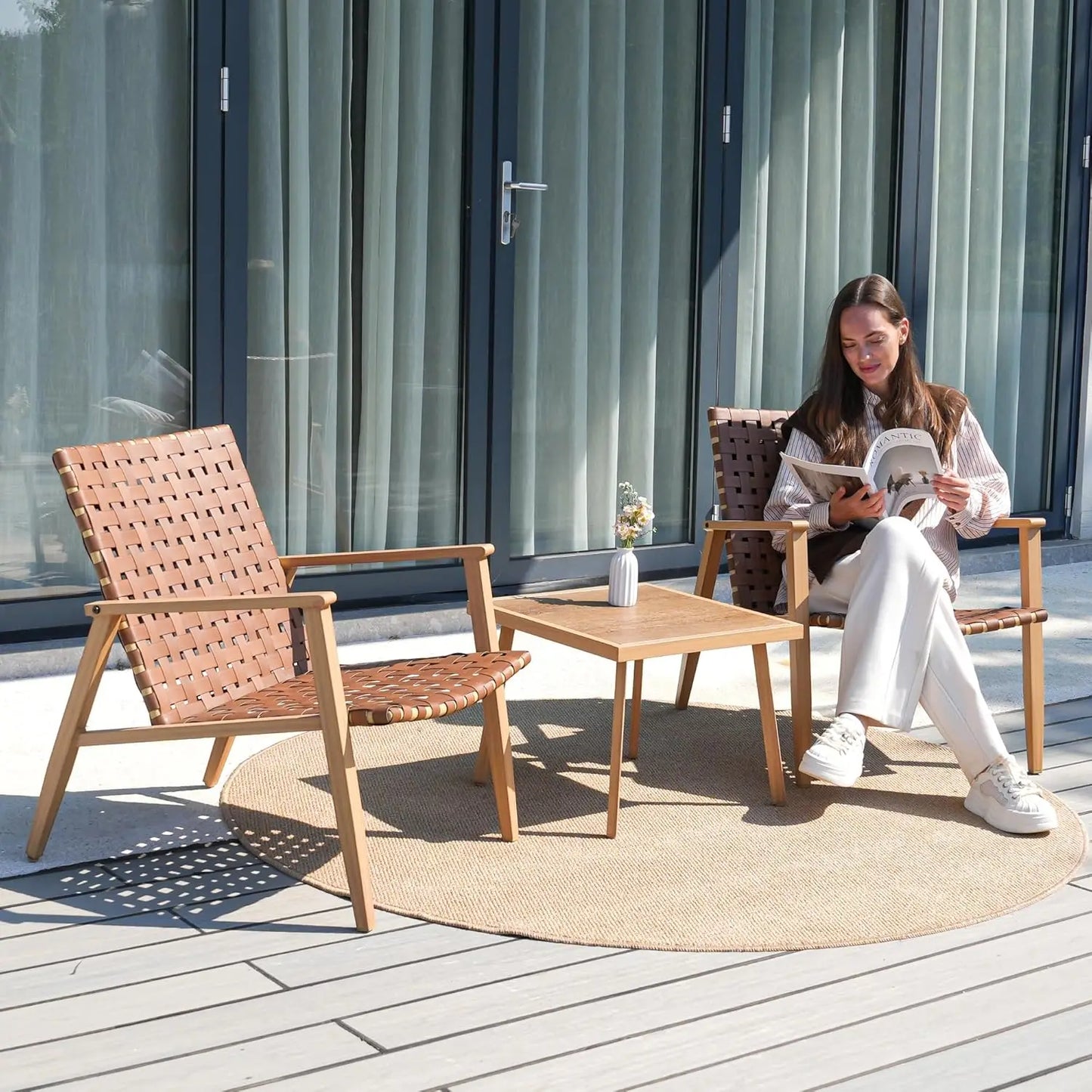 HUANZHUANG 3 Piece Patio Bistro Set Outdoor Conversation Chairs Coffee Table